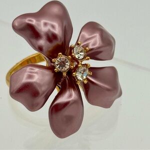 Kenneth Jay Lane Floral Statement Ring Mauve Enamel Gold Tone Size 5 New